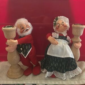 Annalee vintage 1992 Santa and Mrs. Claus candle holders.